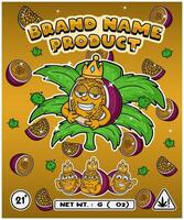 Passion Fruit Strain In Herbal Leaf and Brand Name Product Packaging. For Product, Label, Business and Brand Product. Vectors Illustrations.