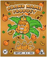 Peach Fruit Strain In Herbal Leaf and Brand Name Product Packaging. For Product, Label, Business and Brand Product. Vectors Illustrations.