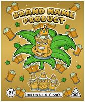 Root Beer Strain In Herbal Leaf and Brand Name Product Packaging. For Product, Label, Business and Brand Product. Vectors Illustrations.