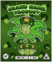 Broccoli Strain In Herbal Leaf and Brand Name Product Packaging. For Product, Label, Business and Brand Product. Vectors Illustrations.