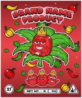 Paprika Strain In Herbal Leaf and Brand Name Product Packaging. For Product, Label, Business and Brand Product. Vectors Illustrations.