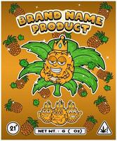 Pineapple Fruit Strain In Herbal Leaf and Brand Name Product Packaging. For Product, Label, Business and Brand Product. Vectors Illustrations.