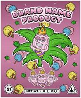 Cotton Candy Strain In Herbal Leaf and Brand Name Product Packaging. For Product, Label, Business and Brand Product. Vectors Illustrations.