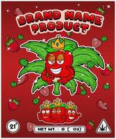 Strawberry Fruit Strain In Herbal Leaf and Brand Name Product Packaging. For Product, Label, Business and Brand Product. Vectors Illustrations.