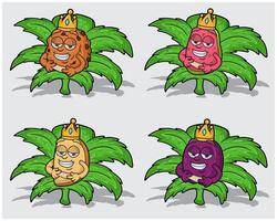 Cartoon Characters of Cookies, Guava, Biscotti and Plum With Crown in Herbal Leaves vector