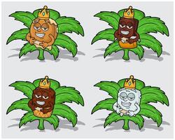 Cartoon Characters of Pancake, Chocolate, Ice Cream and Marshmallow With Crown in Herbal Leaves vector