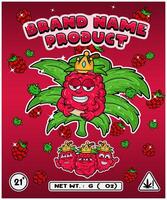 Raspberry Fruit Strain In Herbal Leaf and Brand Name Product Packaging. For Product, Label, Business and Brand Product. Vectors Illustrations.