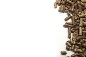 stack of wooden pellets for bio energy, white background, isolated photo