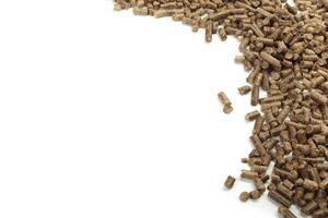 stack of wooden pellets for bio energy, white background, isolated photo