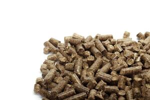 stack of wooden pellets for bio energy, white background, isolated photo