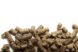 stack of wooden pellets for bio energy, white background, isolated photo