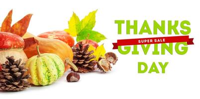 Happy Thanksgiving Sale tag with autumn pumpkins photo