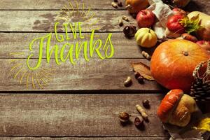 Happy thanksgiving day display on wooden background photo