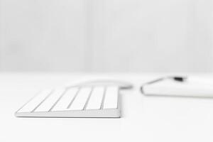 Office desk table with computer keyboard photo