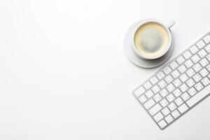 Office desk table with computer keyboard photo