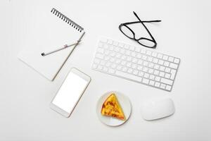Office desk table with computer keyboard photo