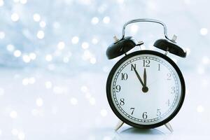 clock with christmas for time change in winter photo