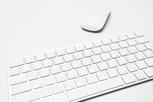 Office desk table with computer keyboard photo