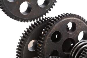 Close-up view of stack of gears photo