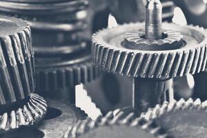 Close-up view of stack of gears photo