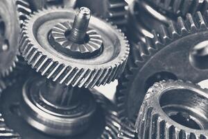 Close-up view of stack of gears photo