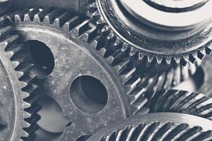 Close-up view of stack of gears photo