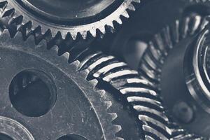 Close-up view of stack of gears photo