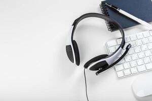 headset on keyboard computer laptop photo