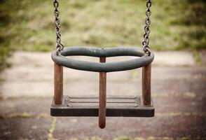 Empty swing in the playground photo