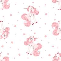 Seamless pattern. Cute unicorn on white background and stars vector