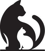 A black and white silhouette of a cat and a cat vector