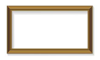 Elegant Rectangular Golden Photo Frame with Shadow Isolated on White Background vector
