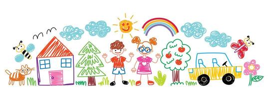 Hand Drawn Childish Characters And Objects vector
