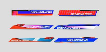 Various breaking news banner designs showcasing vibrant graphics for live updates in a television broadcast setting vector