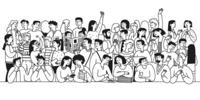 Diverse group of men and women communicating with each other. Doodle set of happy people. Communication concept. Simple illustration vector