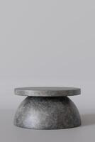 Minimalistic concrete podium on neutral gray background. Mock up for product presentation. Pedestal or platform. Empty scene. Stage, display, showcase. Copy space. Advertising, merchandise. 3D render. photo