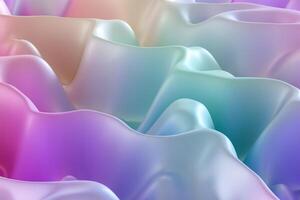 Pastel-colored, wavy gradient background with smooth, flowing texture. Gentle curves in pink, blue, purple, creating soft and serene aesthetic. Ideal for backdrops, modern design projects. 3D render. photo