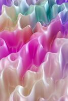 Pastel-colored, wavy gradient background with smooth, flowing texture. Gentle curves in pink, blue, purple, creating soft and serene aesthetic. Ideal for backdrops, modern design projects. 3D render. photo