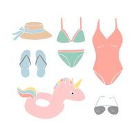 Set of sketch beach suit and accessories vector