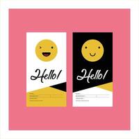Two business cards with the word hello and a smiley face vector