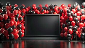 black friday black screen with red and black balloons background photo
