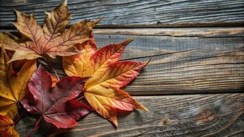 autumn leaf on wooden table background photo