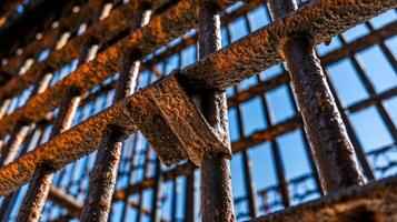 Blue Sky Backdrop for a Rusty Metal Grid photo