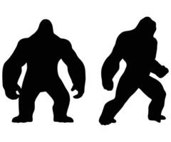 Black and White Set of Gorilla and Chimpanzee Silhouettes vector