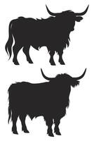 Set of Highland Cow - Black Color Illustrations vector