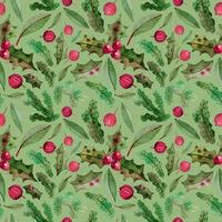 Seamless pattern CHRISTMAS NEW YEAR FIR holly PINK berries wrapp vector