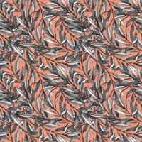 Texture with hand drawn black and white oliv branches and leaves on orange background . Ideal for printing on fabric or paper. floral ornament vector