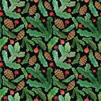 seamless pattern christmas new year fir branches red berries cones on a black background vector