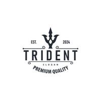 Neptune Poseidon Trident Logo, Spear Simple Vintage Template Design vector