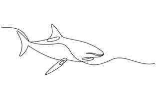 Continuous one line drawing of shark fish vector